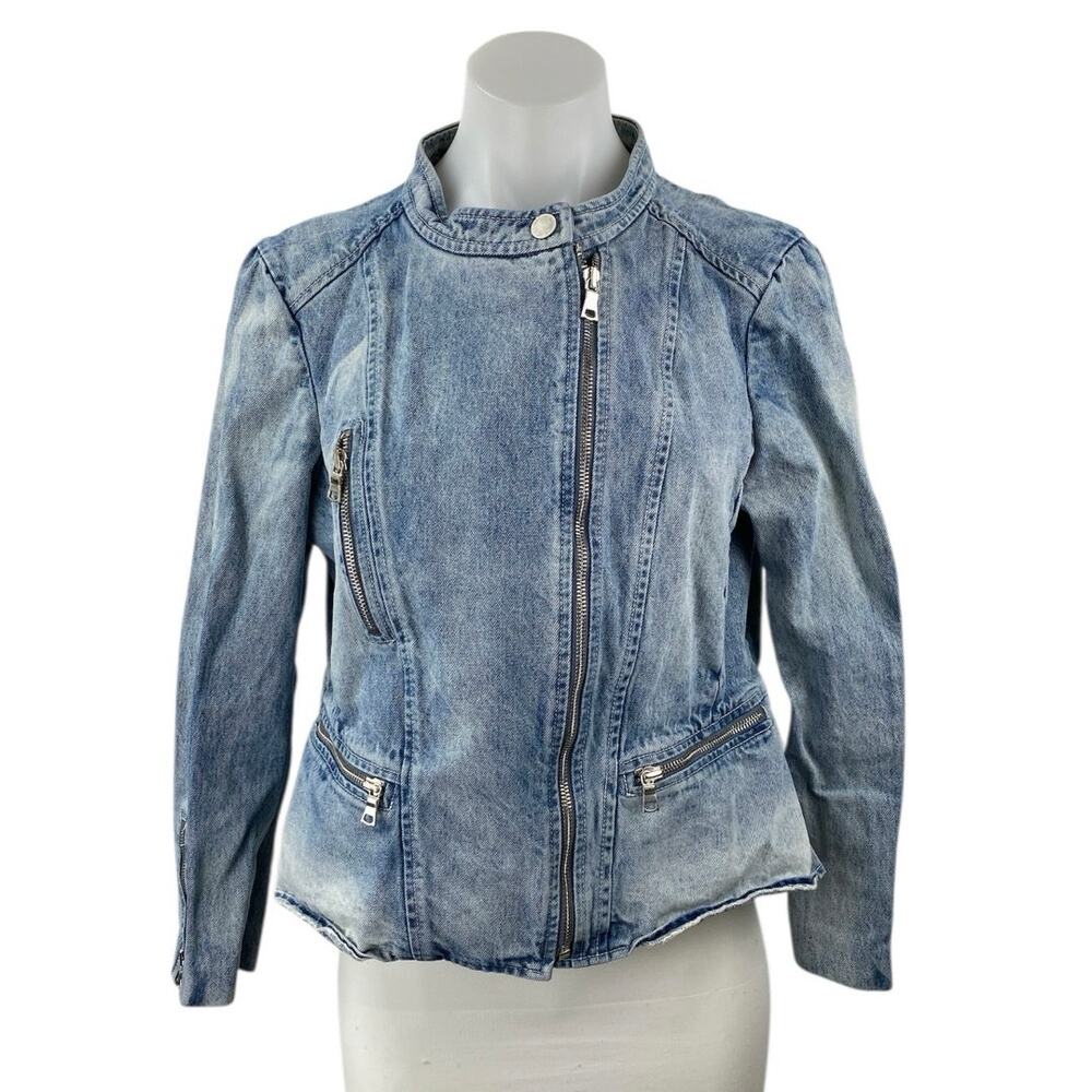 Rebecca Taylor Women's Blue Long Sleeve Full Zip Moto Biker Denim Jean Jacket S